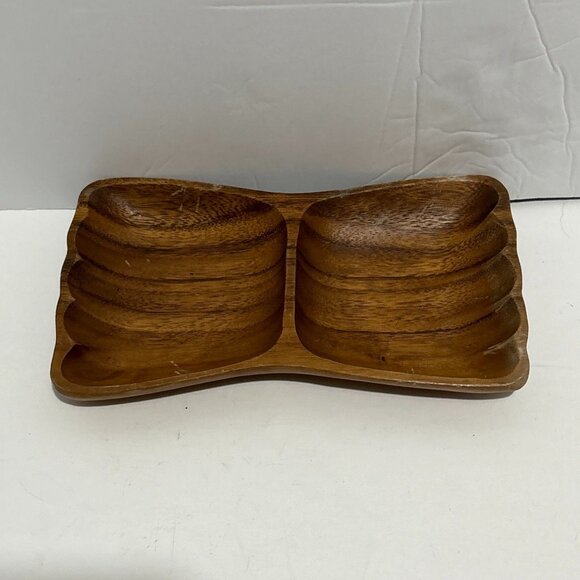 Vintage Handcrafted Wooden Serving Set Bowls Trays Dipper Dark Brown 5 Piece - Picture 5 of 16